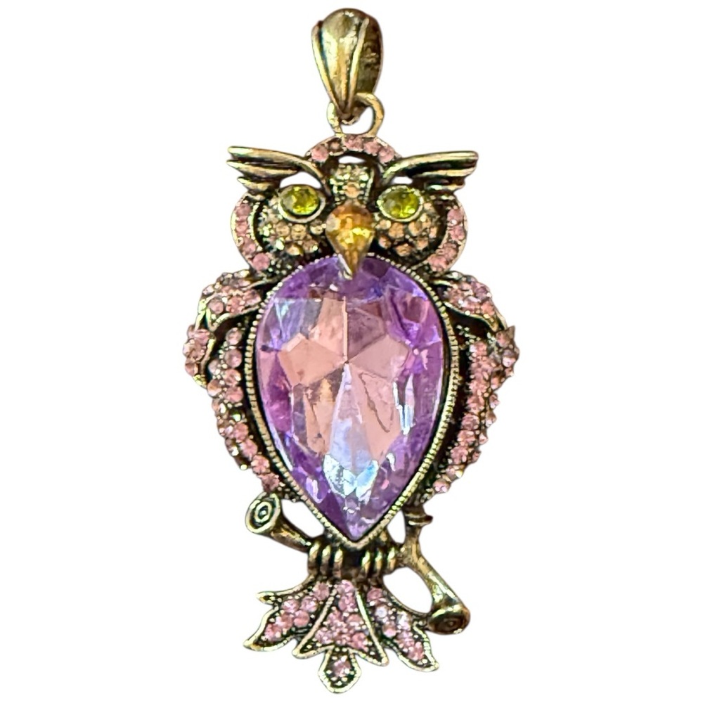 Elegant Owl Pendant Necklace with Purple and Pink Accents